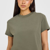 Cotton Relaxed T-Shirt with Grey Logo | Alpine Green