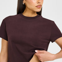 Cotton Relaxed T-Shirt with Grey Logo | Plum Brown