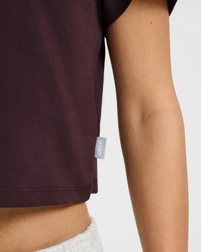 Cotton Relaxed T-Shirt with Grey Logo | Plum Brown