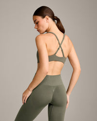 EasyLift™ Cross Back Sports Bra with Grey Logo | Alpine Green