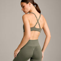 EasyLift™ Cross Back Sports Bra with Grey Logo | Alpine Green