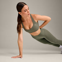 EasyLift™ Cross Back Sports Bra with Grey Logo | Alpine Green