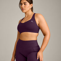 EasyLift™ Cross Back Sports Bra with Grey Logo | Blackberry Purple