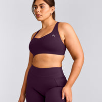 EasyLift™ Cross Back Sports Bra with Gray Logo | Blackberry Purple