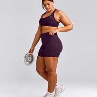 EasyLift™ Cross Back Sports Bra with Gray Logo | Blackberry Purple