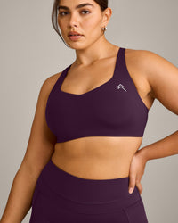EasyLift™ Cross Back Sports Bra with Grey Logo | Blackberry Purple
