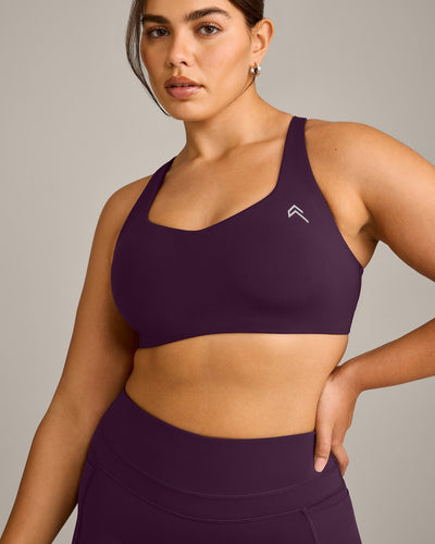 EasyLift™ Cross Back Sports Bra with Grey Logo | Blackberry Purple