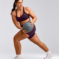 EasyLift™ Cross Back Sports Bra with Gray Logo | Blackberry Purple