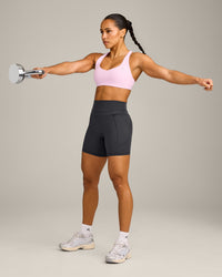 EasyLift™ Cross Back Sports Bra with Grey Logo | Chalk Pink