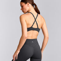 EasyLift™ Cross Back Sports Bra with Gray Logo | Coal