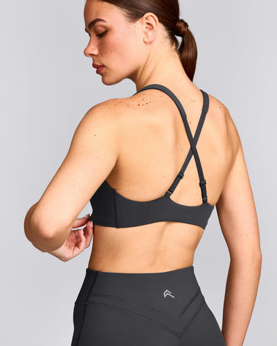 EasyLift™ Cross Back Sports Bra with Gray Logo | Coal