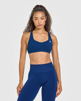 EasyLift™ Cross Back Sports Bra with White Logo | Midnight
