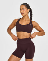 EasyLift™ Cross Back Sports Bra with White Logo | Plum Brown