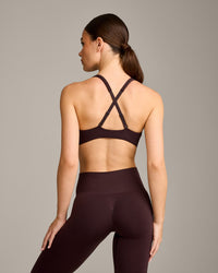 EasyLift™ Cross Back Sports Bra with Grey Logo | Plum Brown