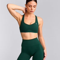 EasyLift™ Cross Back Sports Bra with Grey Logo | Racing Green