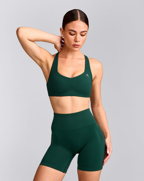 EasyLift™ Cross Back Sports Bra with Gray Logo | Racing Green