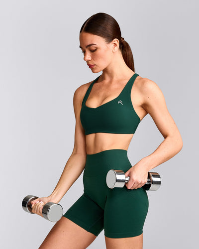 EasyLift™ Cross Back Sports Bra with Grey Logo | Racing Green