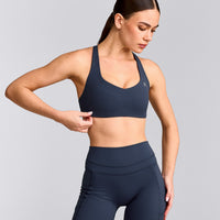 EasyLift™ Cross Back Sports Bra with Gray Logo | True Blue