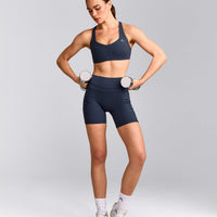 EasyLift™ Cross Back Sports Bra with Gray Logo | True Blue