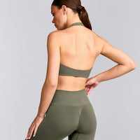 EasyLift™ Halter Bralette with Gray Logo | Alpine Green