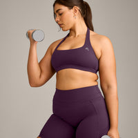 EasyLift™ Halter Bralette with Grey Logo | Blackberry Purple