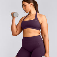 EasyLift™ Halter Bralette with Gray Logo | Blackberry Purple