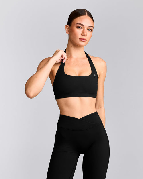 EasyLift™ Halter Bralette with Gray Logo | Black