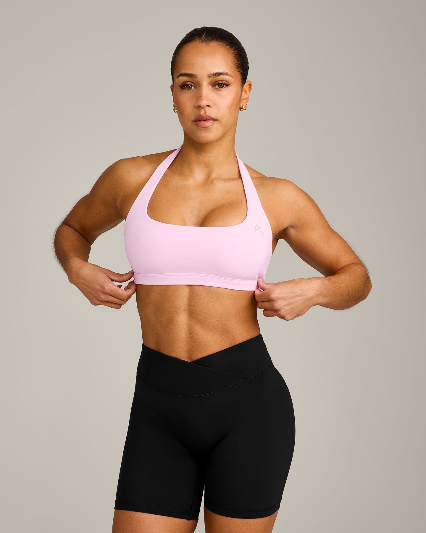 EasyLift™ Halter Bralette with Grey Logo | Chalk Pink