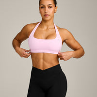 EasyLift™ Halter Bralette with Grey Logo | Chalk Pink