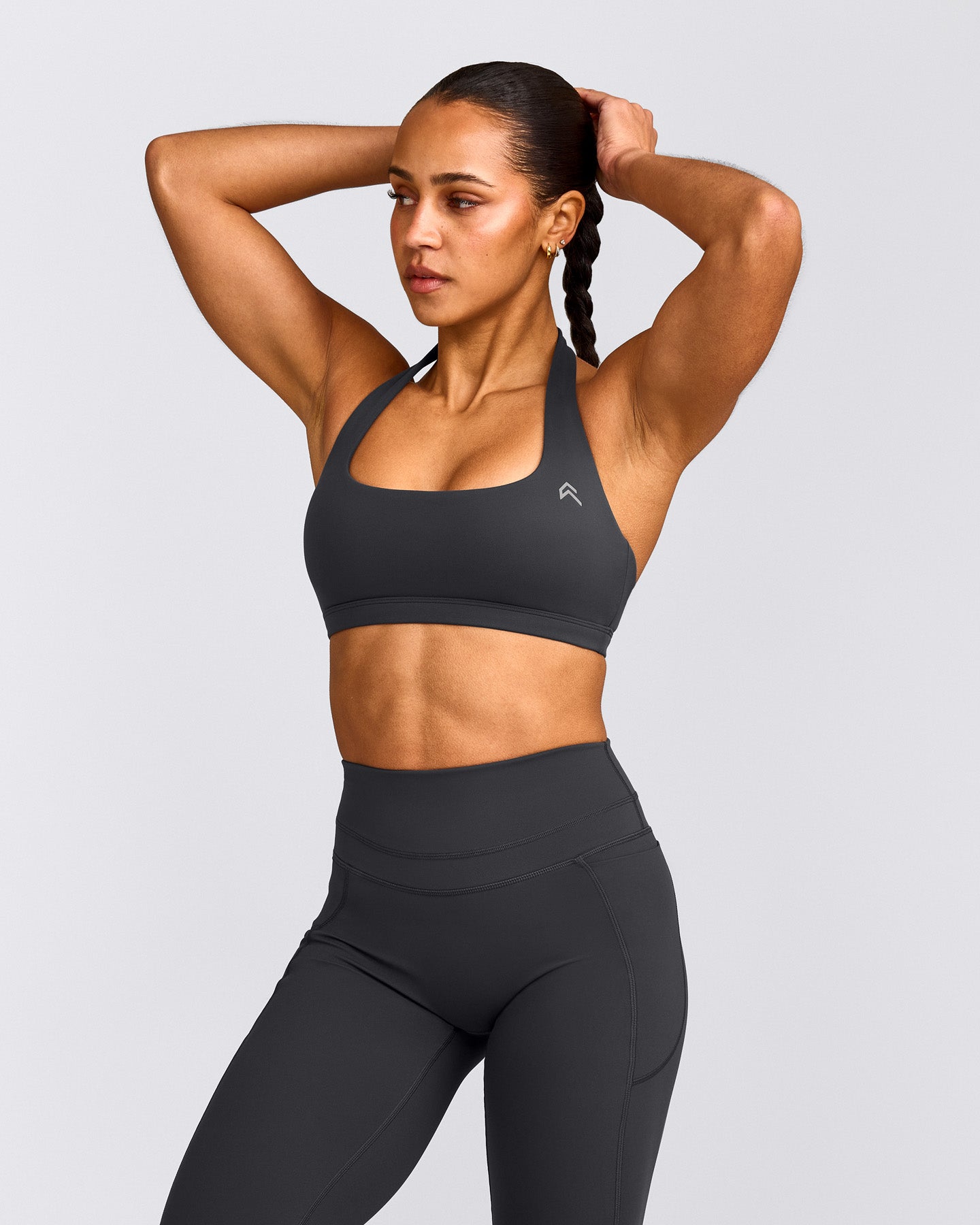 EasyLift™ Halter Bralette with Gray Logo | Coal