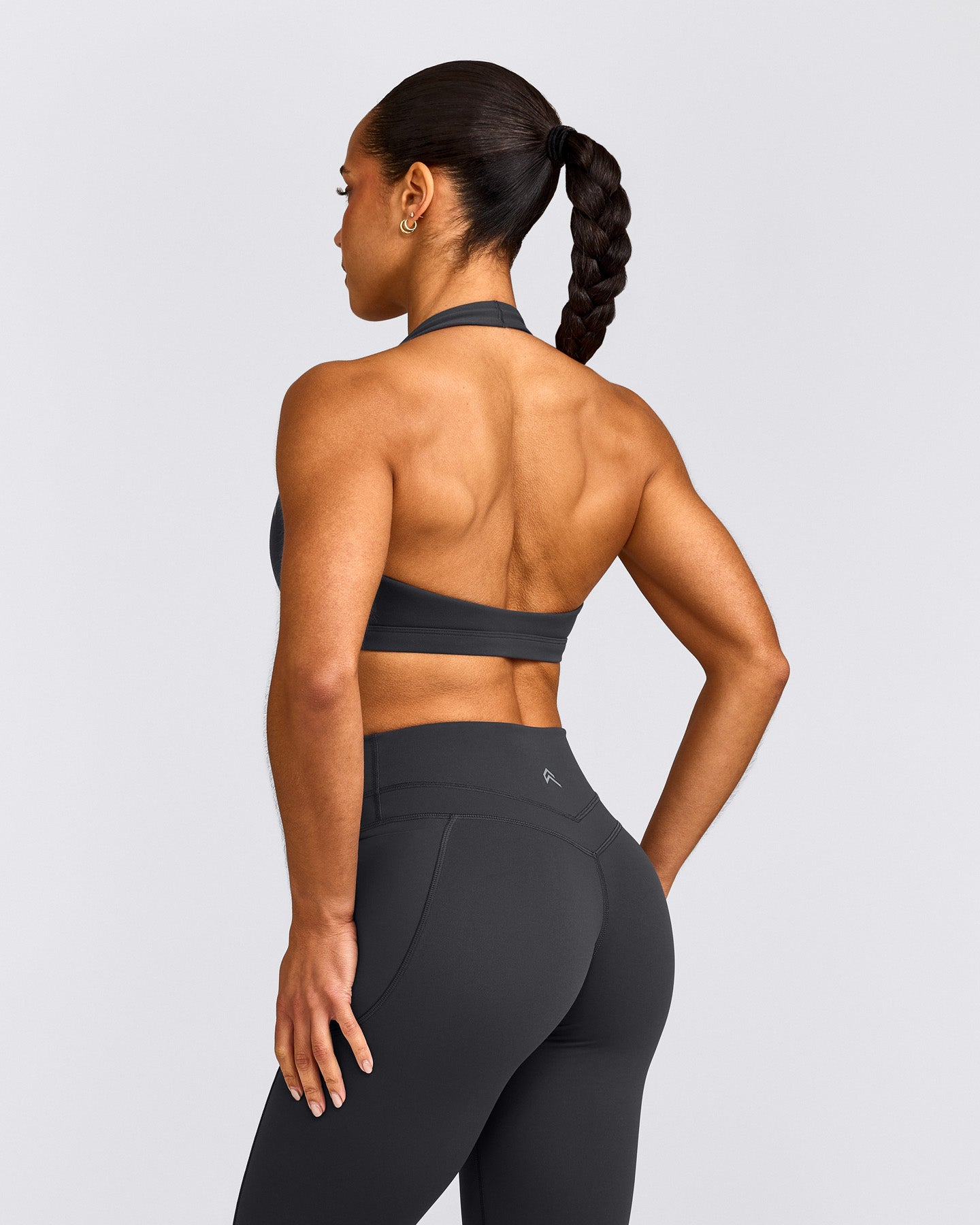 EasyLift™ Halter Bralette with Gray Logo | Coal