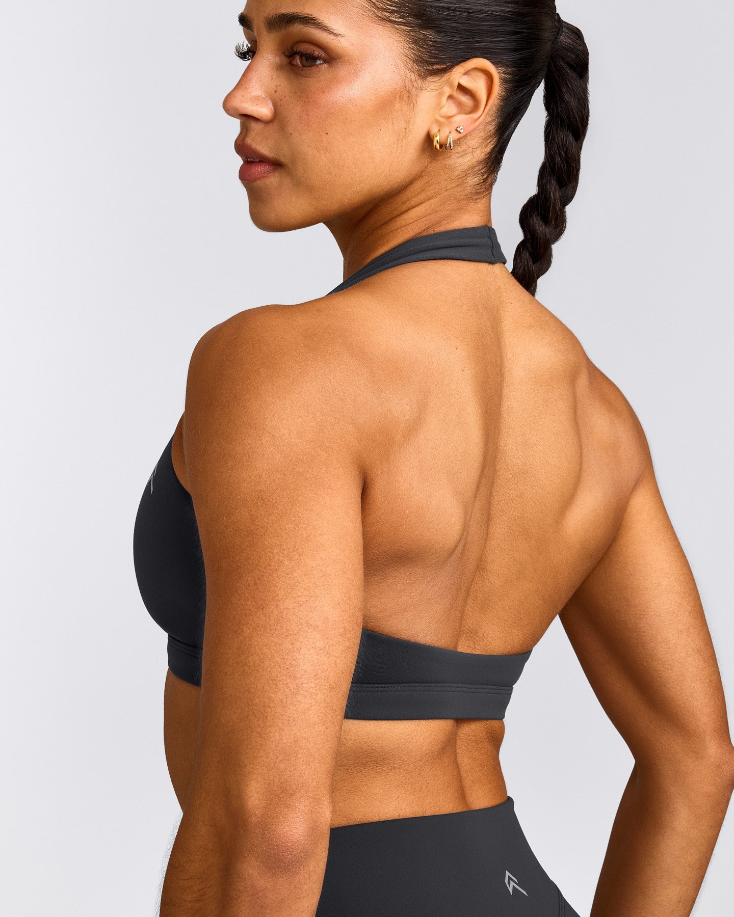 EasyLift™ Halter Bralette with Gray Logo | Coal