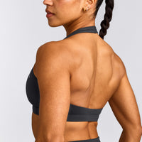 EasyLift™ Halter Bralette with Gray Logo | Coal