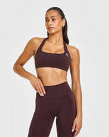 EasyLift™ Halter Bralette with White Logo | Plum Brown