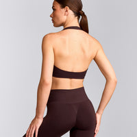 EasyLift™ Halter Bralette with Grey Logo | Plum Brown