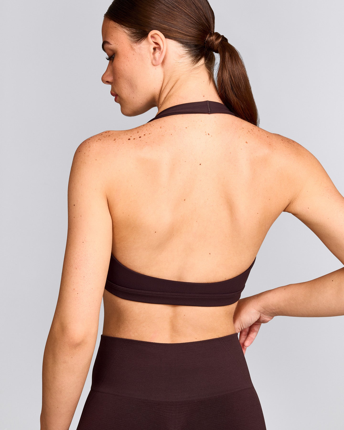 EasyLift™ Halter Bralette with Grey Logo | Plum Brown