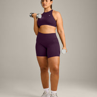 EasyLift™ High Neck Sports Bra with Grey Logo | Blackberry Purple