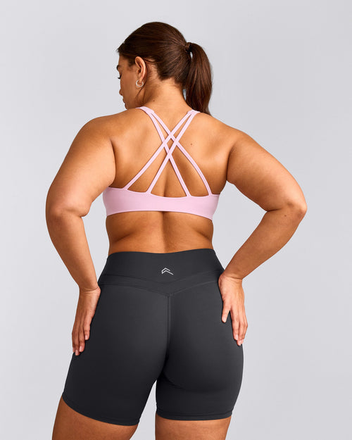 EasyLift™ High Neck Sports Bra with Gray Logo | Chalk Pink