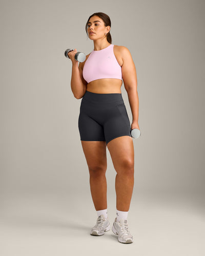 EasyLift™ High Neck Sports Bra with Grey Logo | Chalk Pink