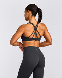 EasyLift™ High Neck Sports Bra with Gray Logo | Coal