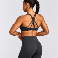EasyLift™ High Neck Sports Bra with Gray Logo | Coal