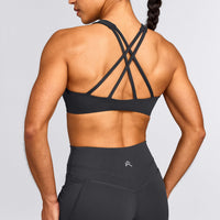 EasyLift™ High Neck Sports Bra with Gray Logo | Coal