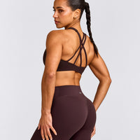EasyLift™ High Neck Sports Bra with Gray Logo | Plum Brown