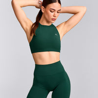 EasyLift™ High Neck Sports Bra with Grey Logo | Racing Green