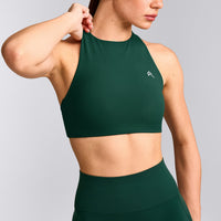 EasyLift™ High Neck Sports Bra with Grey Logo | Racing Green