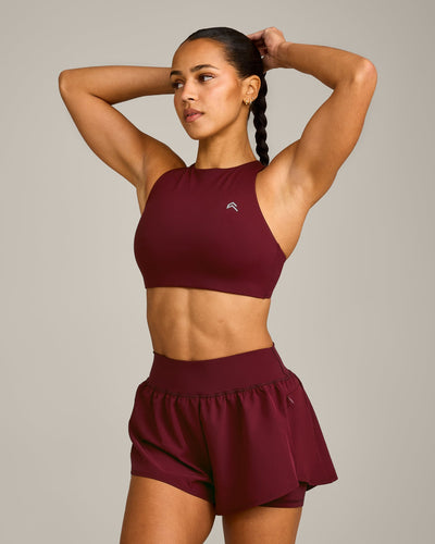 EasyLift™ High Neck Sports Bra with Grey Logo | Rosewood