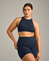 EasyLift™ High Neck Sports Bra with Grey Logo | True Blue