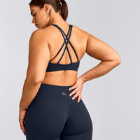 EasyLift™ High Neck Sports Bra with Gray Logo | True Blue