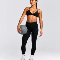 EnhanceLift™ Seamless Minimal Halter Neck Bralette with Grey Logo | Black
