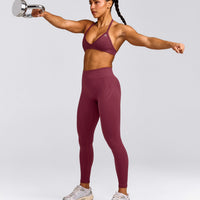 EnhanceLift™ Seamless Minimal Halter Neck Bralette with Grey Logo | Burnt Maroon